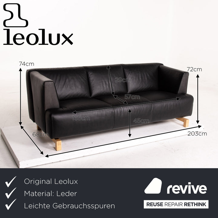 Leolux Leder Sofa Schwarz Dreisitzer Couch #15547