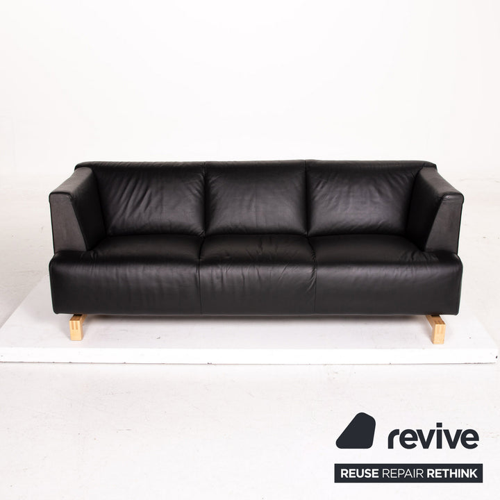 Leolux Leather Sofa Black Three Seater Couch #15547
