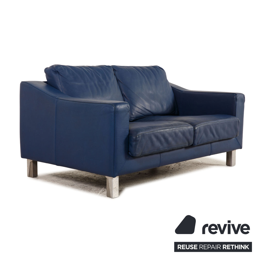 Leolux Leather Two Seater Blue Sofa Couch