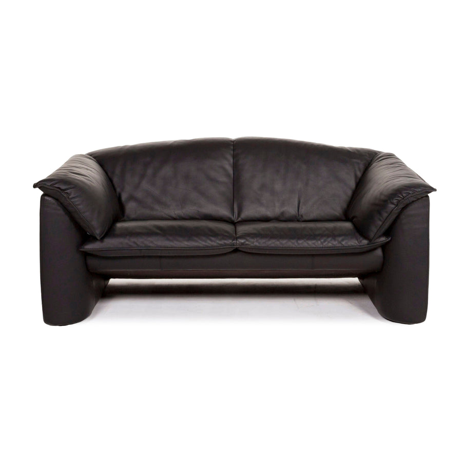 Leolux Mellow-Mink Leather Sofa Black Two Seater Couch #12774