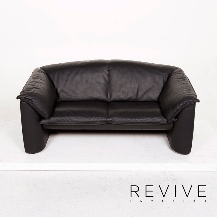 Leolux Mellow-Mink Leder Sofa Schwarz Zweisitzer Couch #12774