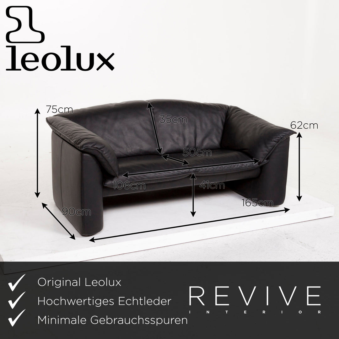 Leolux Mellow-Mink Leder Sofa Schwarz Zweisitzer Couch #12774