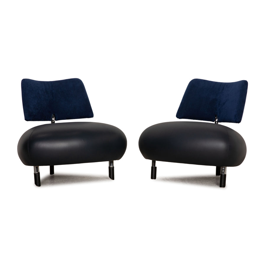 Leolux Pallone leather armchair set blue fabric anthracite