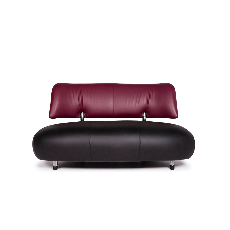 Leolux Pallone Leder Sofa Schwarz Lila Zweisitzer Couch #11669