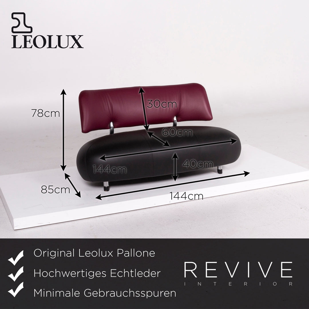 Leolux Pallone Leder Sofa Schwarz Lila Zweisitzer Couch #11669