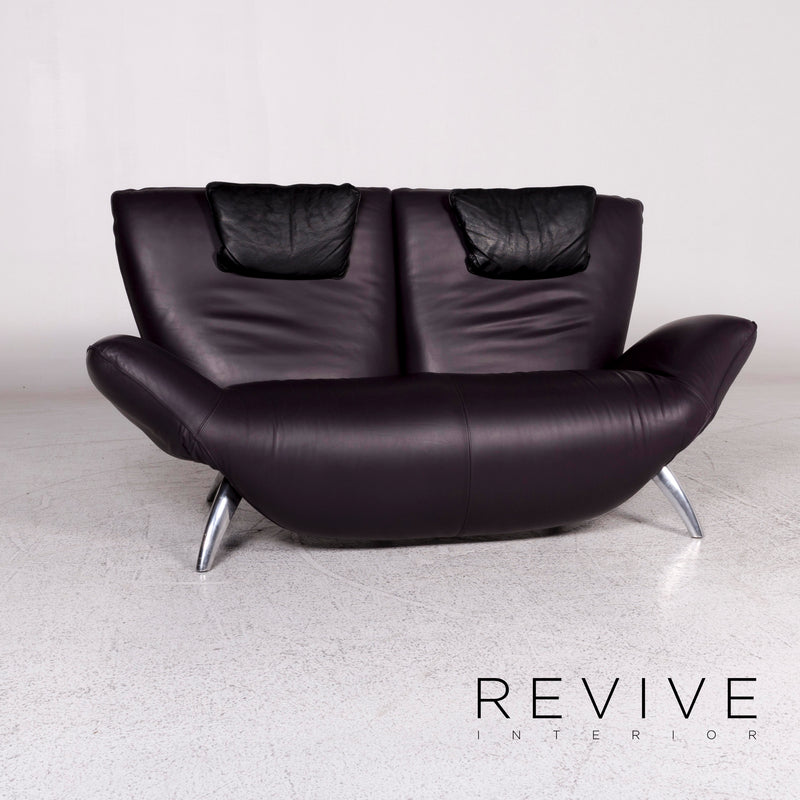 Leolux Panta Rhei Leder Sofa Aubergine Violett Zweisitzer elektrische Funktion Couch