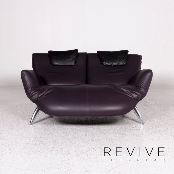 Leolux Panta Rhei leather sofa Aubergine Violet two-seater electric function couch