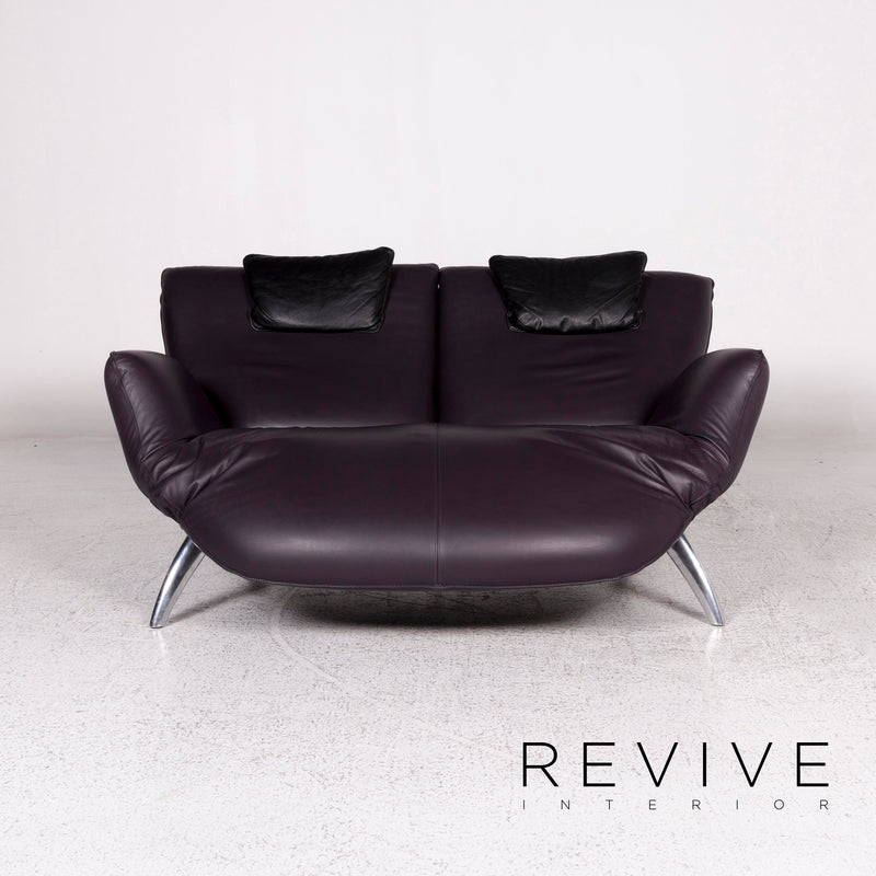Leolux Panta Rhei Leder Sofa Aubergine Violett Zweisitzer elektrische Funktion Couch