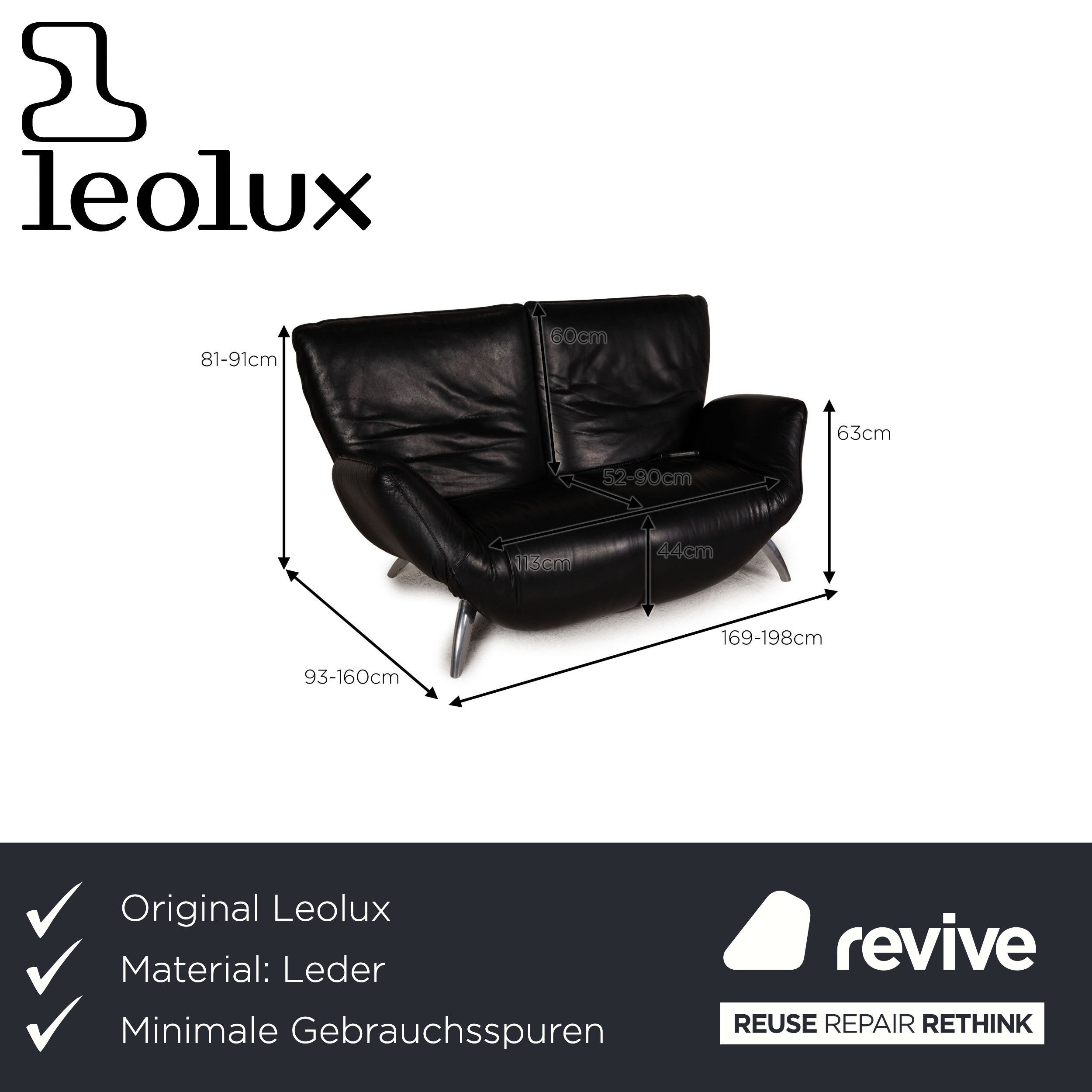 Leolux Panta Rhei Leder Sofa Schwarz Zweisitzer Funktion Relaxfunktion Couch