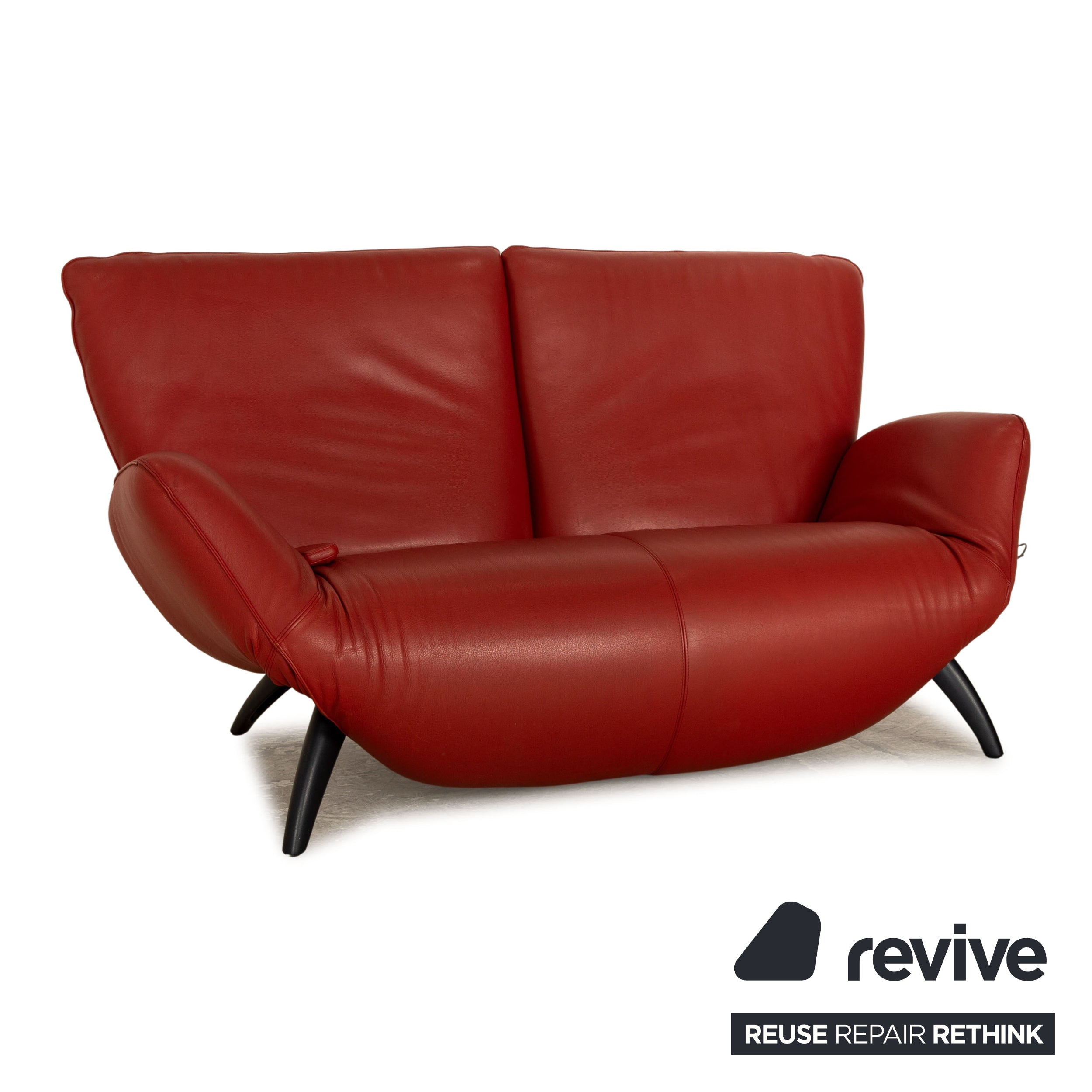 Leolux Panta Rhei Leather Two-Seater Red Sofa Couch Electric Function