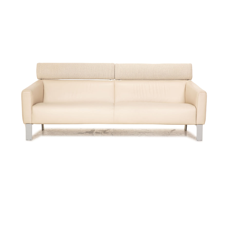 Leolux Patachou Leather Three Seater Beige Sofa Couch