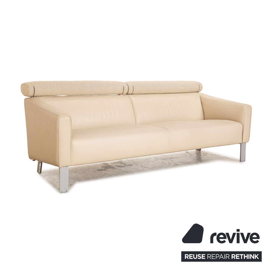 Leolux Patachou Leder Dreisitzer Beige Sofa Couch