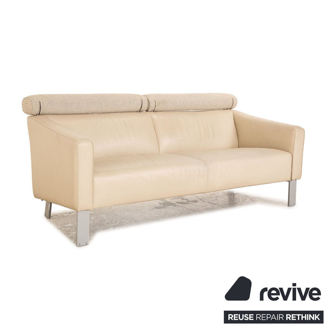 Leolux Patachou Leder Dreisitzer Beige Sofa Couch