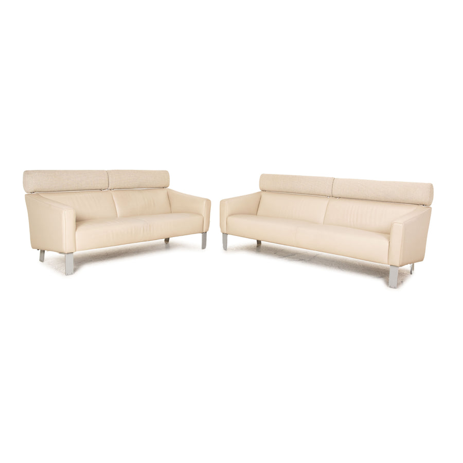 Leolux Patachou leather sofa set beige 2x three-seater couch