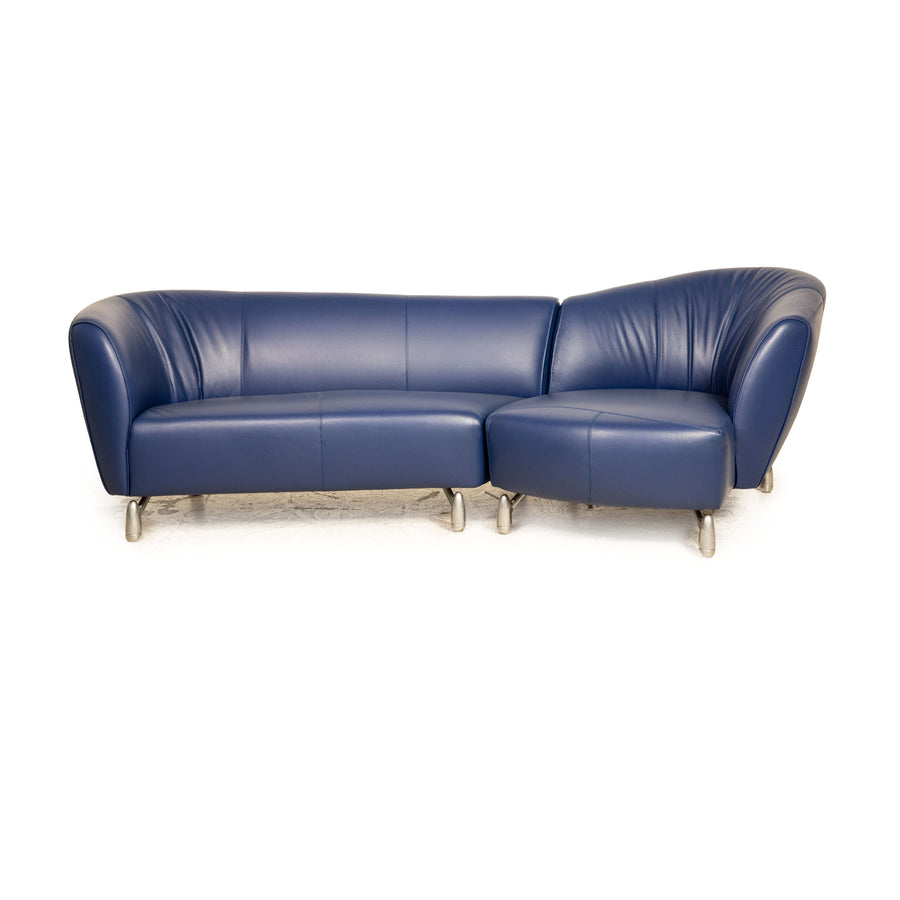 Leolux Pupilla Leather Corner Sofa Chaise Longue Right Blue