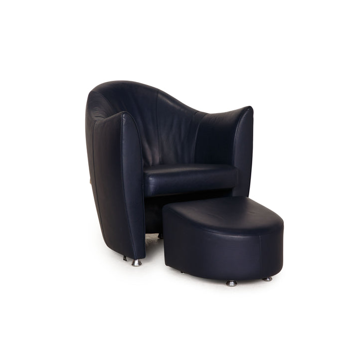 Leolux Pupilla leather armchair blue including stool