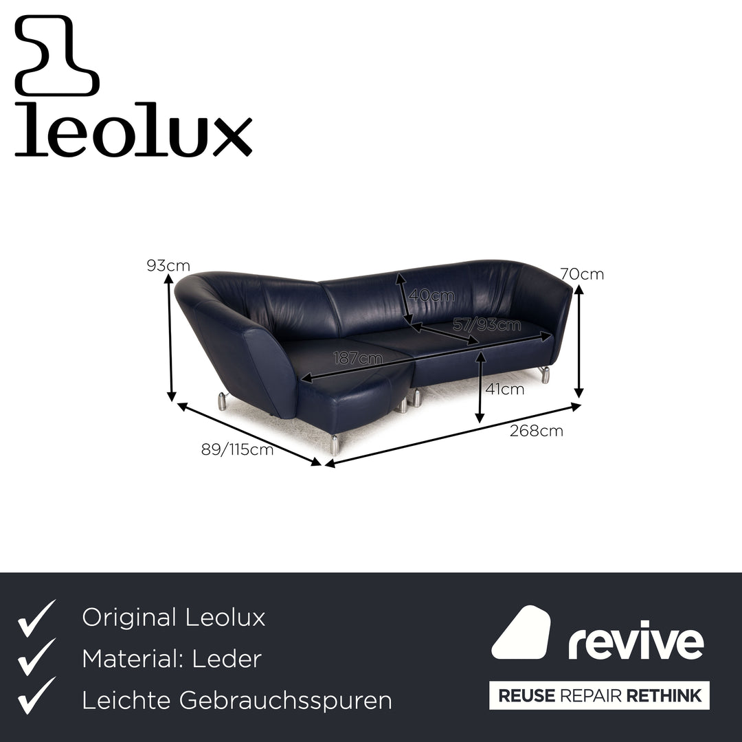 Leolux Pupilla Leder Sofa Blau Dreisitzer Couch