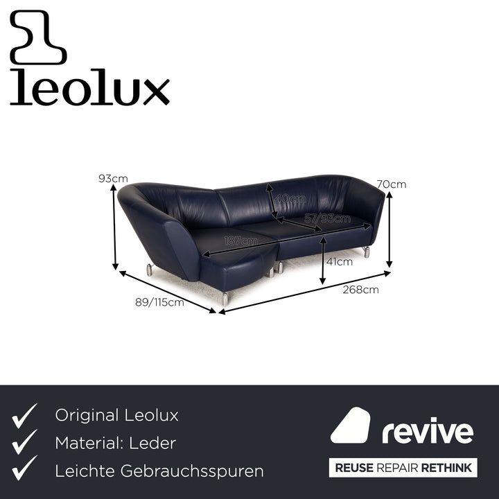 Leolux Pupilla Leder Sofa Blau Dreisitzer Couch