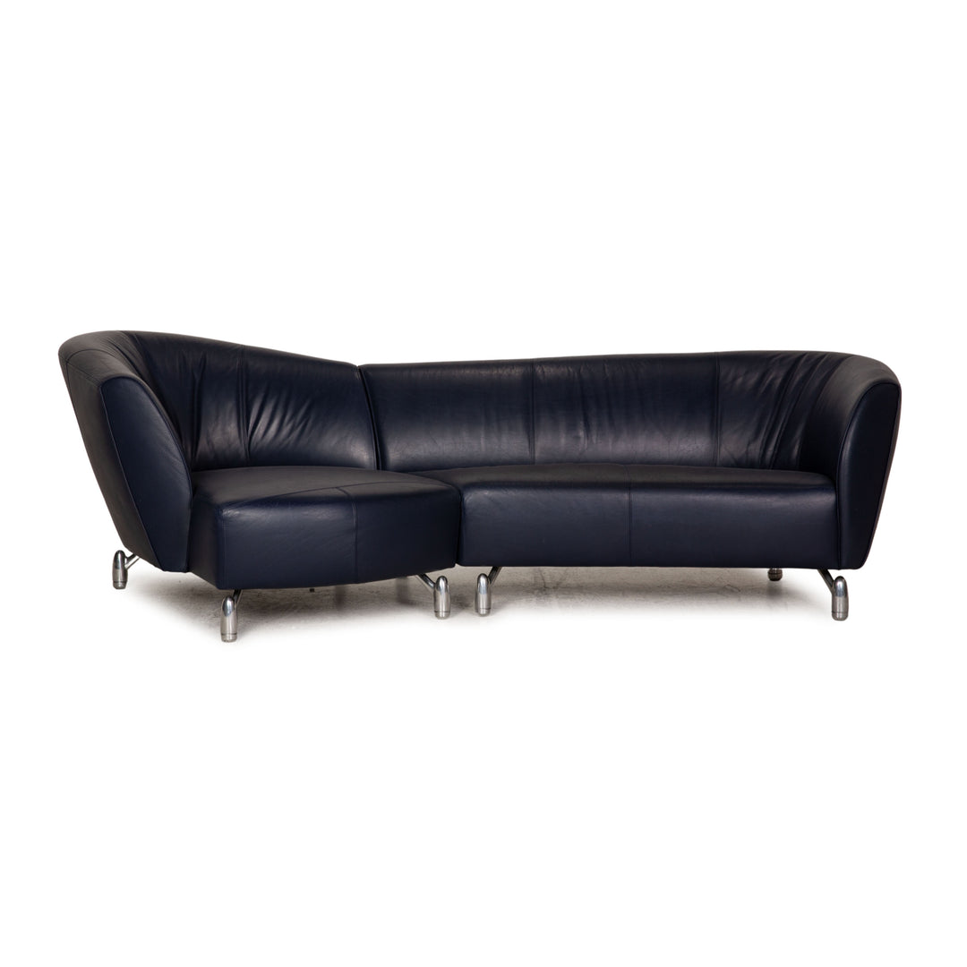 Leolux Pupilla Leder Sofa Blau Dreisitzer Couch