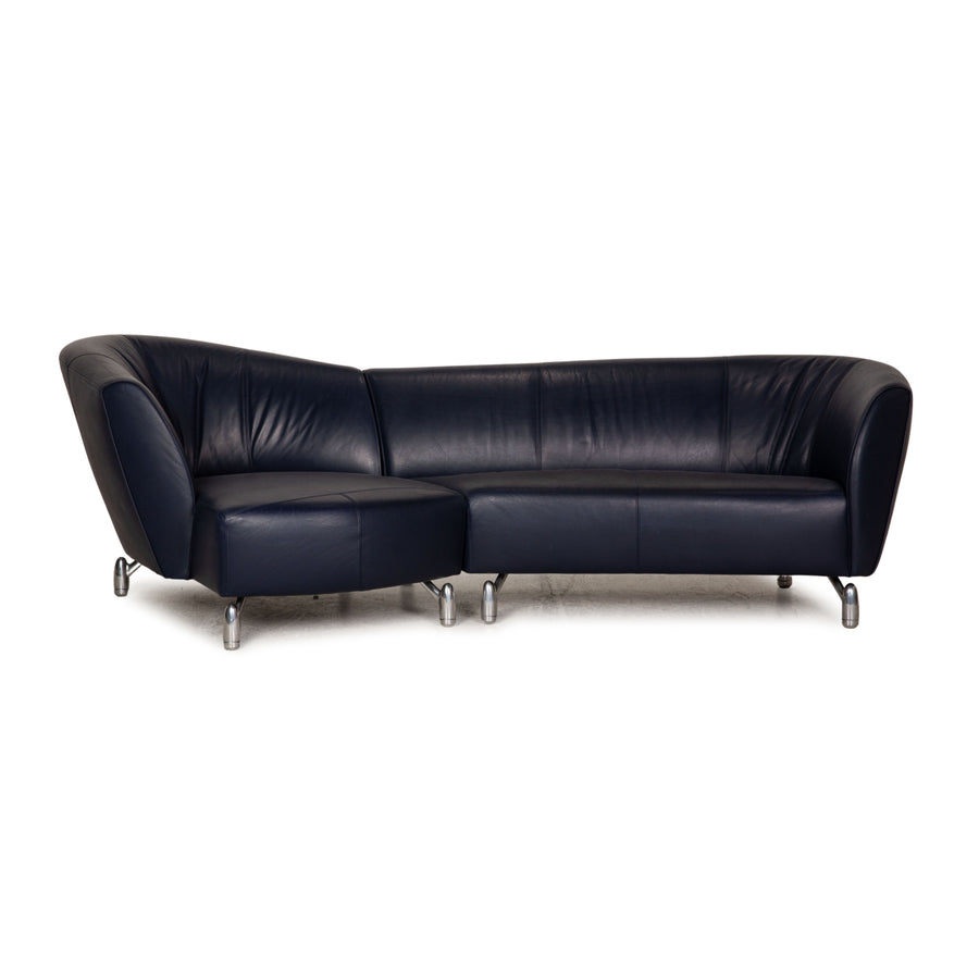 Leolux Pupilla Leather Sofa Blue Three Seater Couch