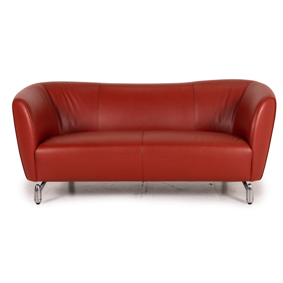 Leolux Pupilla Leather Sofa Red Maroon Two Seater Couch