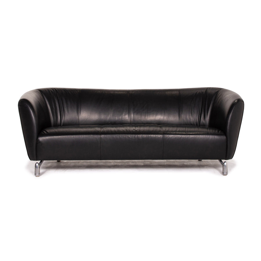 Leolux Pupilla Leder Sofa Schwarz Dreisitzer Couch #14629