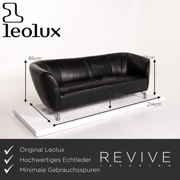 Leolux Pupilla Leder Sofa Schwarz Dreisitzer Couch #14629