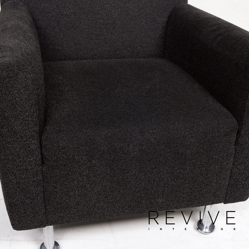 Leolux Stoff Sessel Garnitur Schwarz 1x Sessel 1x Hocker 