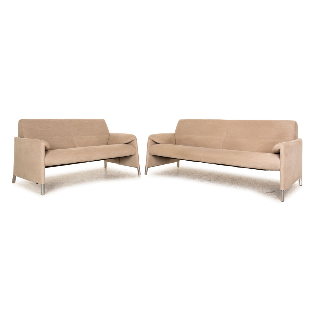 Leolux Stoff Sofa Garnitur Beige Dreisitzer Zweisitzer Couch