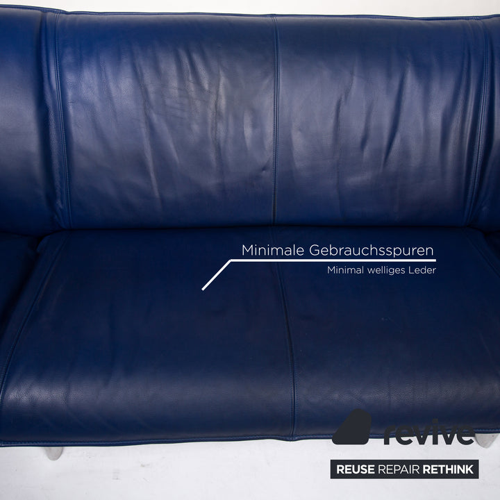 Leolux Tango Leder Sofa Blau Zweisitzer Couch #13427