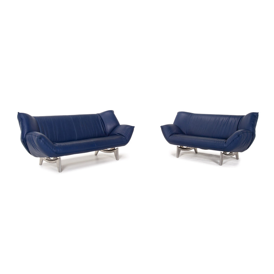 Leolux Tango leather sofa set blue dark blue 1x three-seater 1x two-seater function #14916