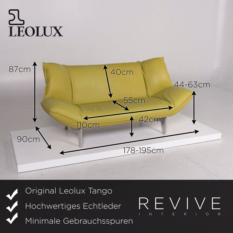 Leolux Tango Leder Sofa Garnitur Grün Limonengrün 1x Dreisitzer 1x Zweisitzer Funktion Couch 