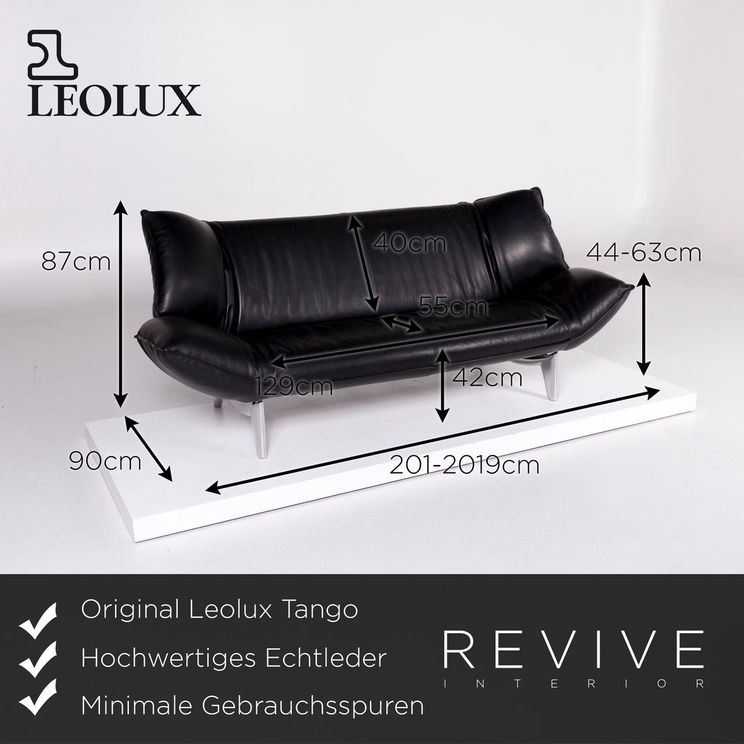 Leolux Tango Leder Sofa Schwarz Dreisitzer Funktion Couch #10711
