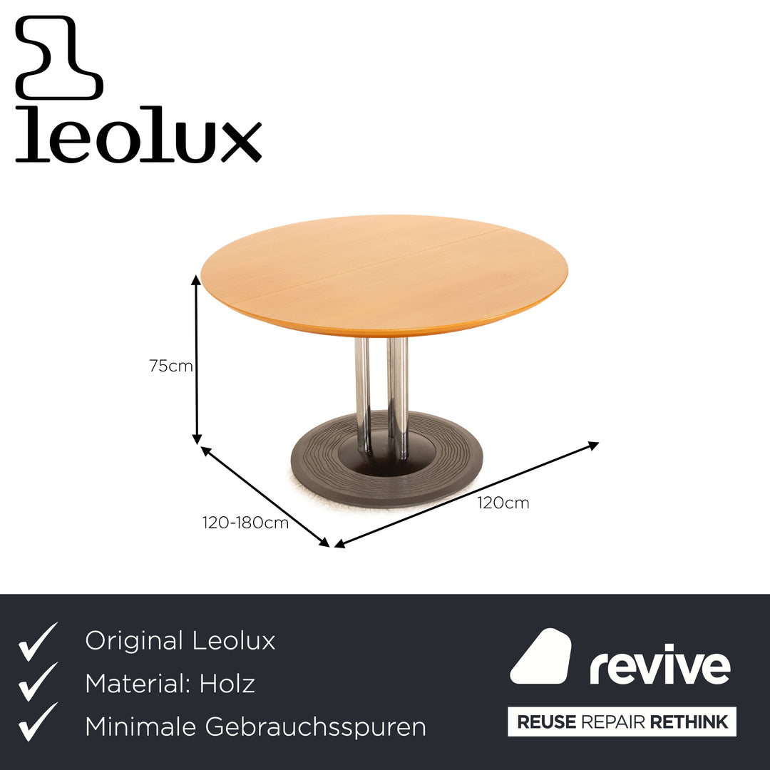 Leolux Trias wood dining table brown pear tree manual function pull-out function 120-180 x 120 cm