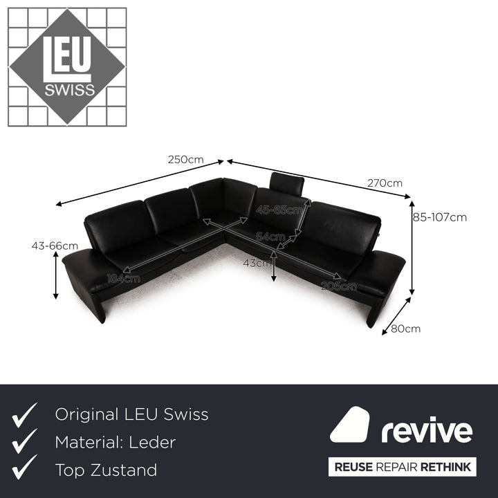 LEU Swiss Baccara leather corner sofa black sofa couch function