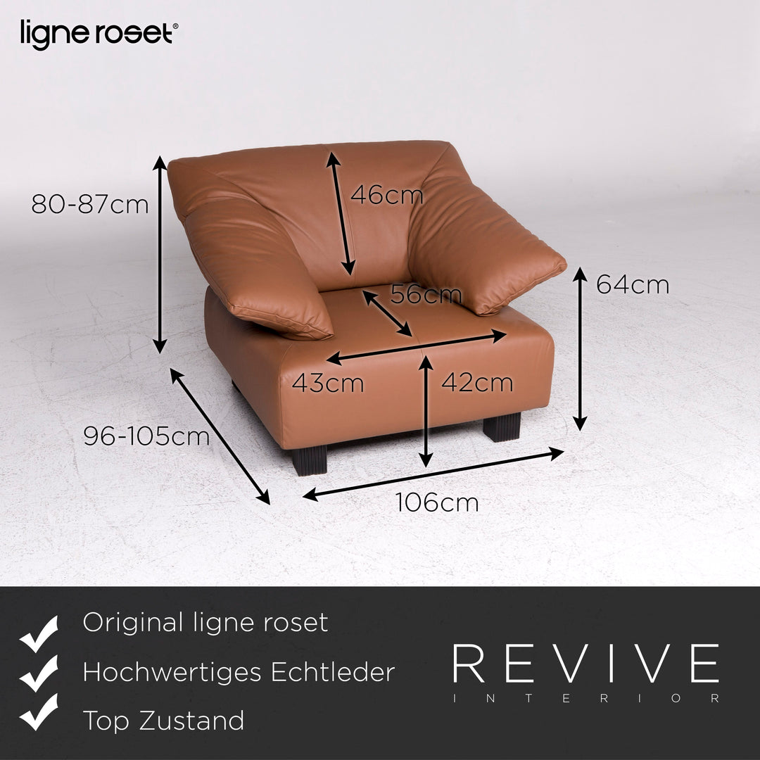 ligne roset leather armchair brown incl. stool #9479