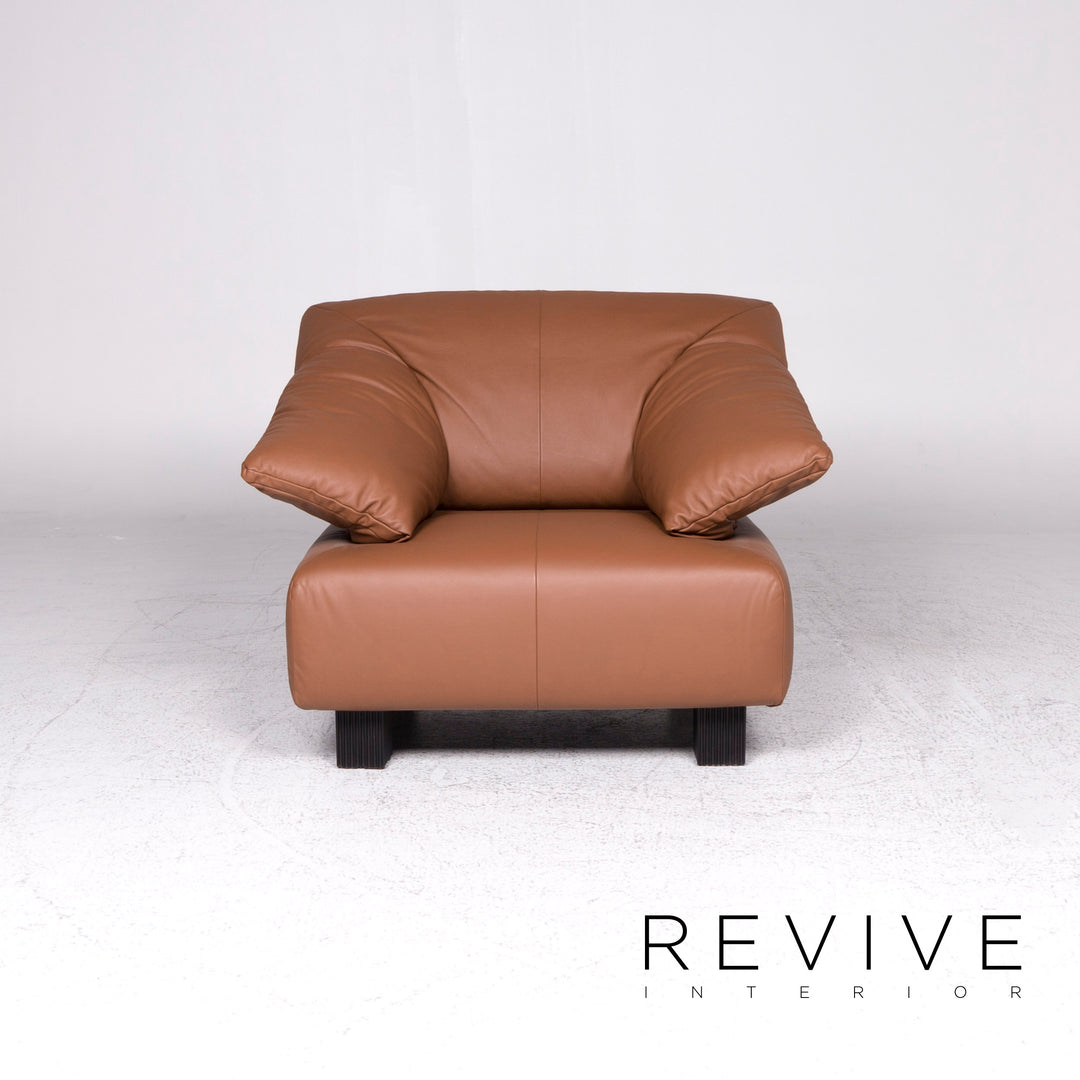 ligne roset leather armchair brown incl. stool #9479