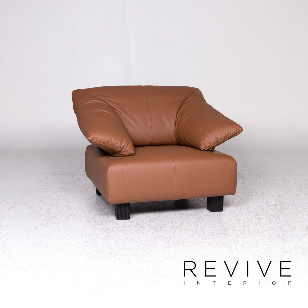 ligne roset leather armchair brown incl. stool #9479