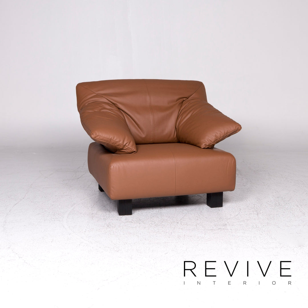 ligne roset leather armchair brown incl. stool #9479