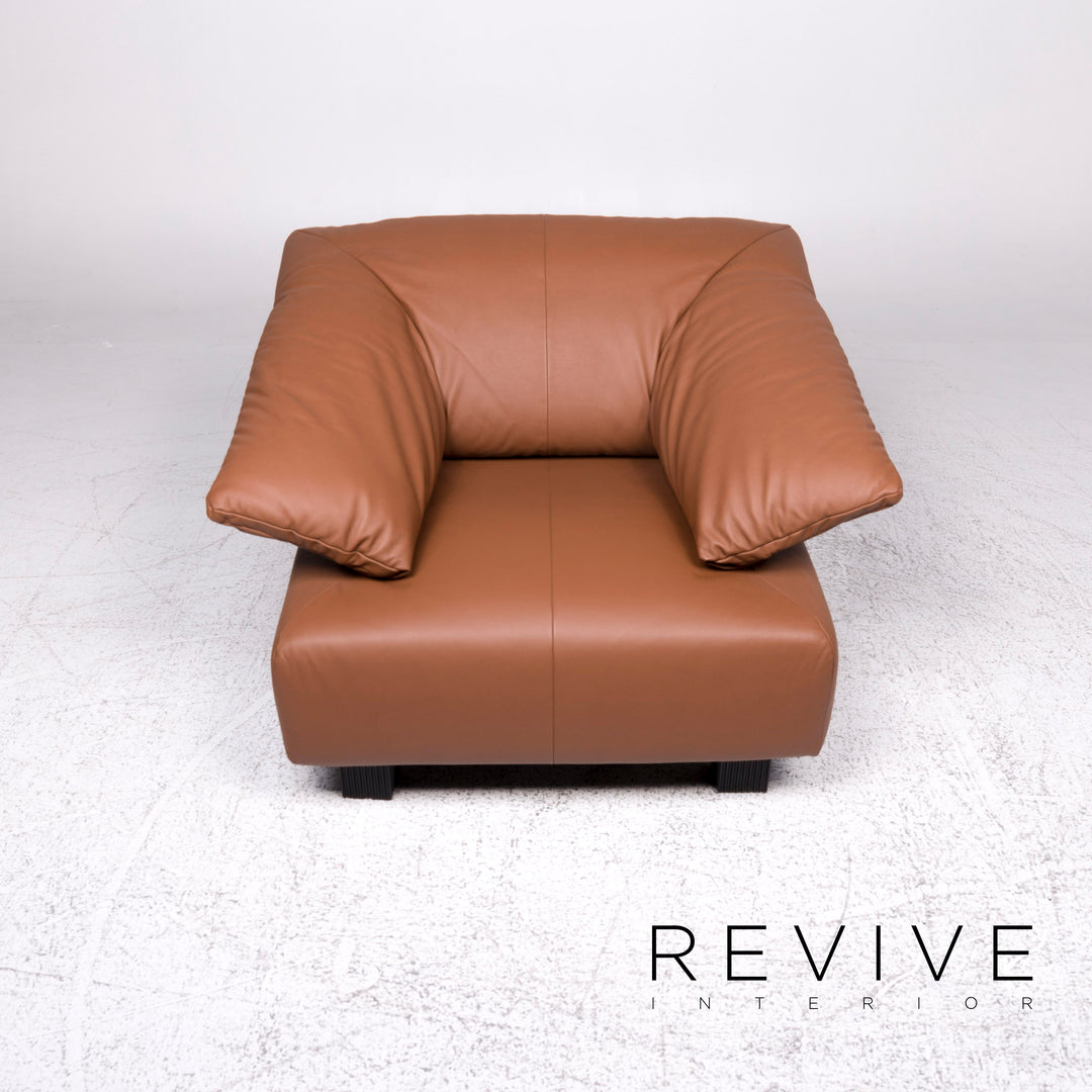 ligne roset leather armchair brown incl. stool #9479