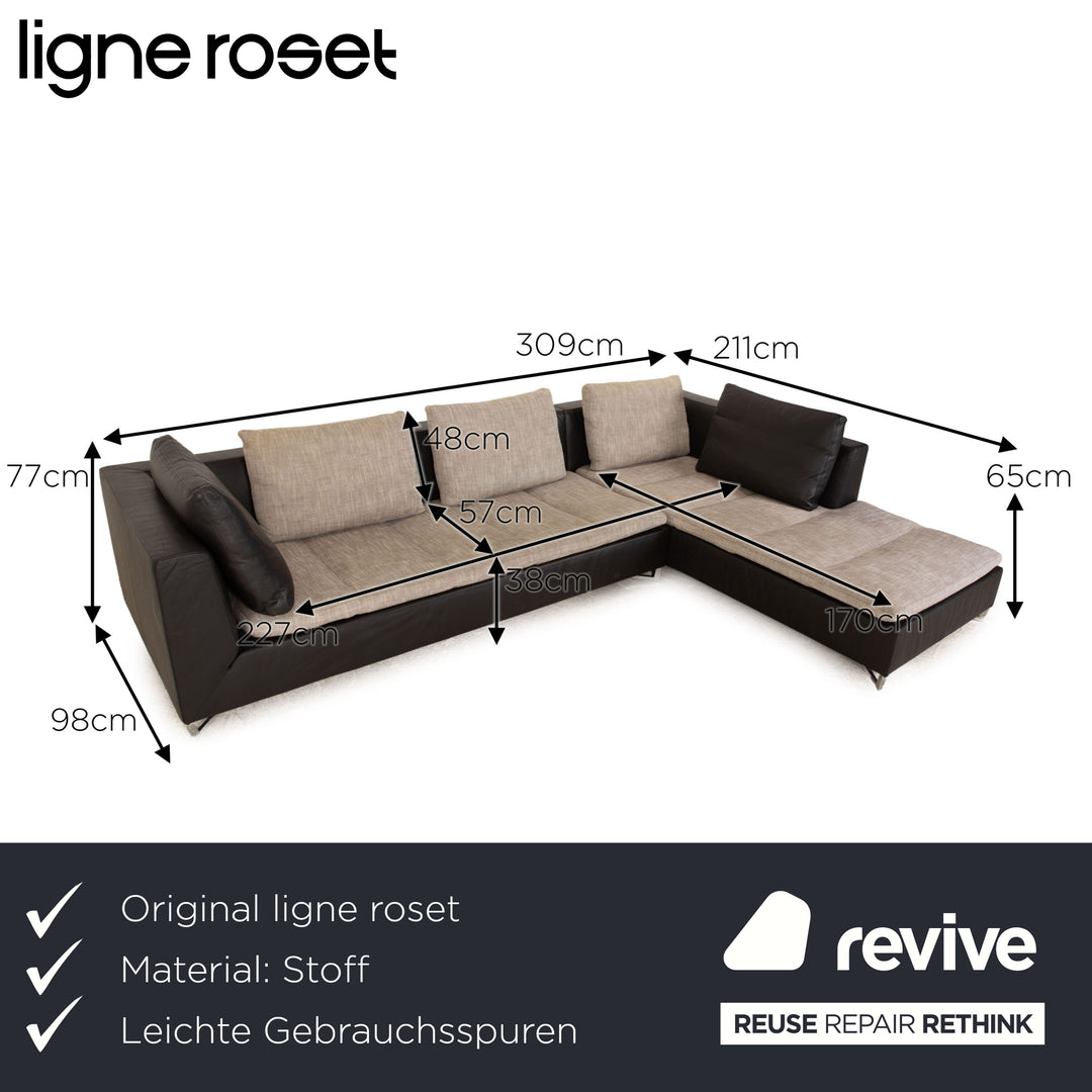 ligne roset Feng fabric corner sofa beige chaise longue right