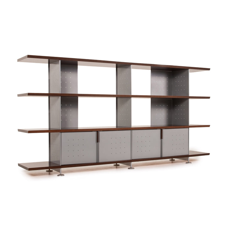 ligne roset wood metal shelf brown gray cabinet