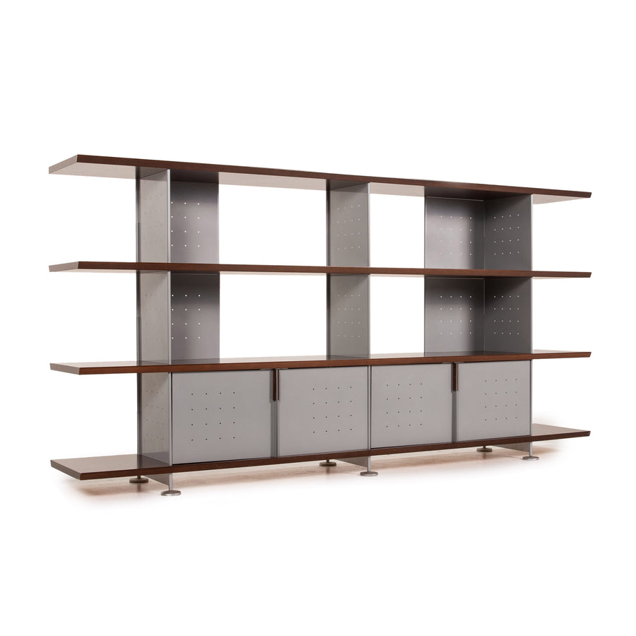ligne roset wood metal shelf brown gray cabinet