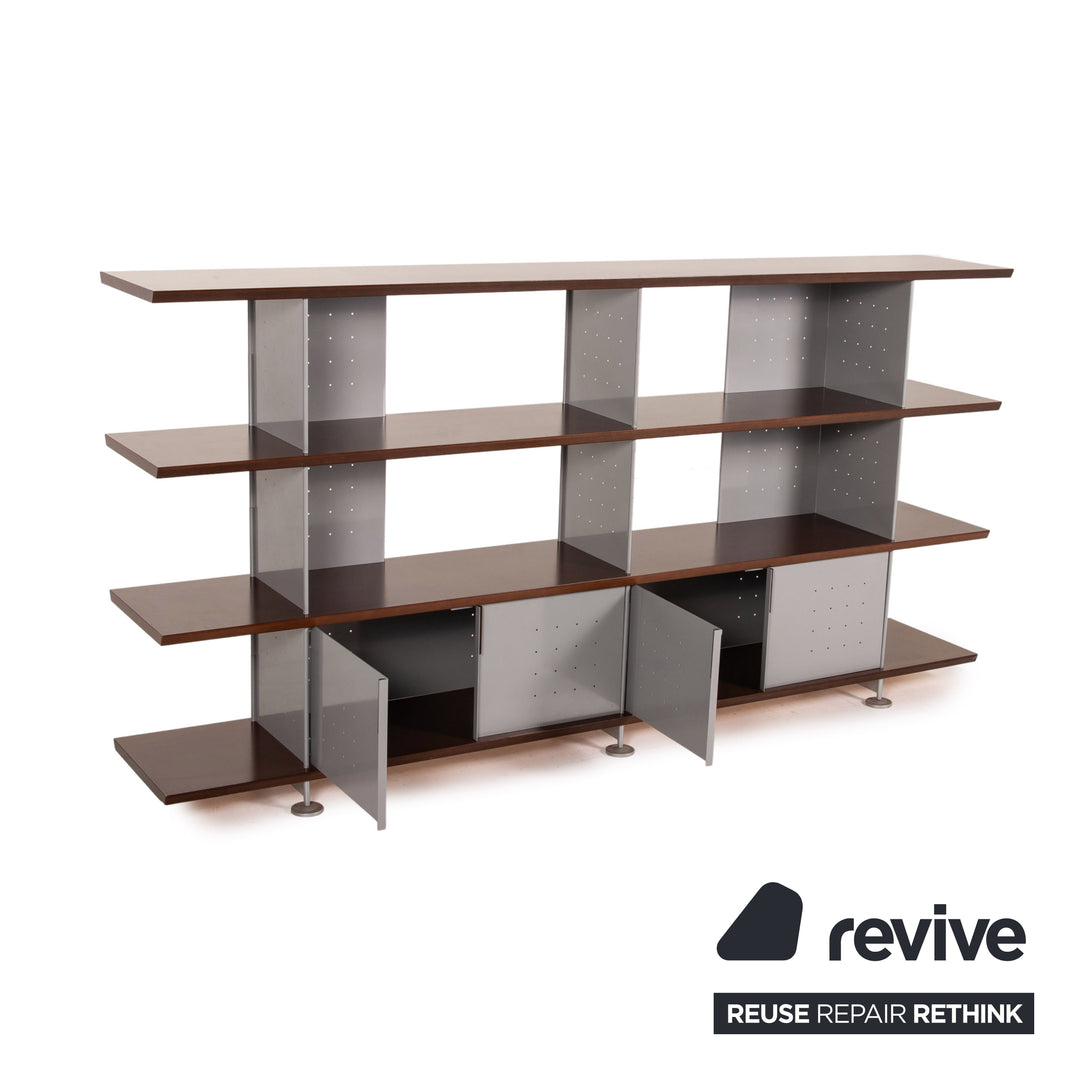 ligne roset wood metal shelf brown gray cabinet