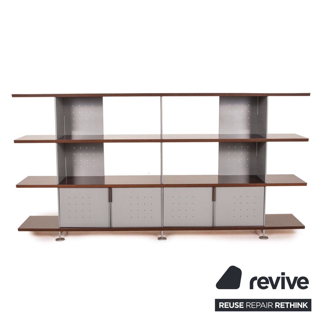 ligne roset wood metal shelf brown gray cabinet