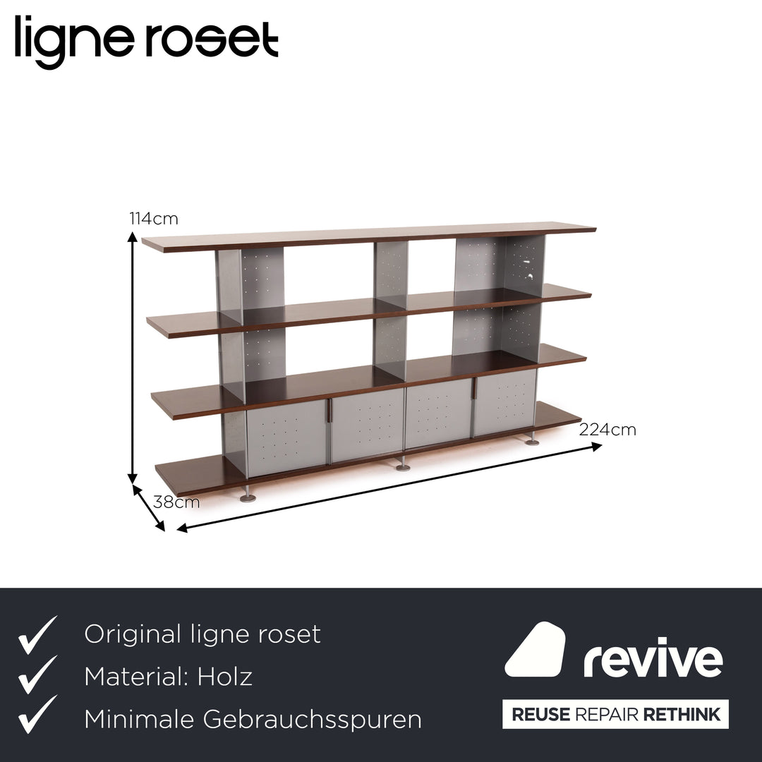 ligne roset wood metal shelf brown gray cabinet