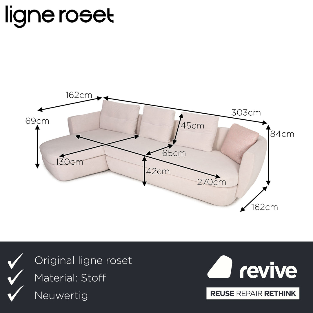 Ligne Roset Ipanema corner sofa fabric Rosa Rosé by Didier Gomez cover Alpaca E chaise longue left