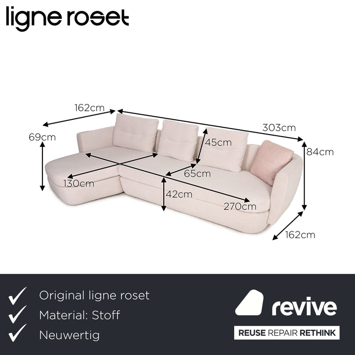 Ligne Roset Ipanema corner sofa fabric Rosa Rosé by Didier Gomez cover Alpaca E chaise longue left
