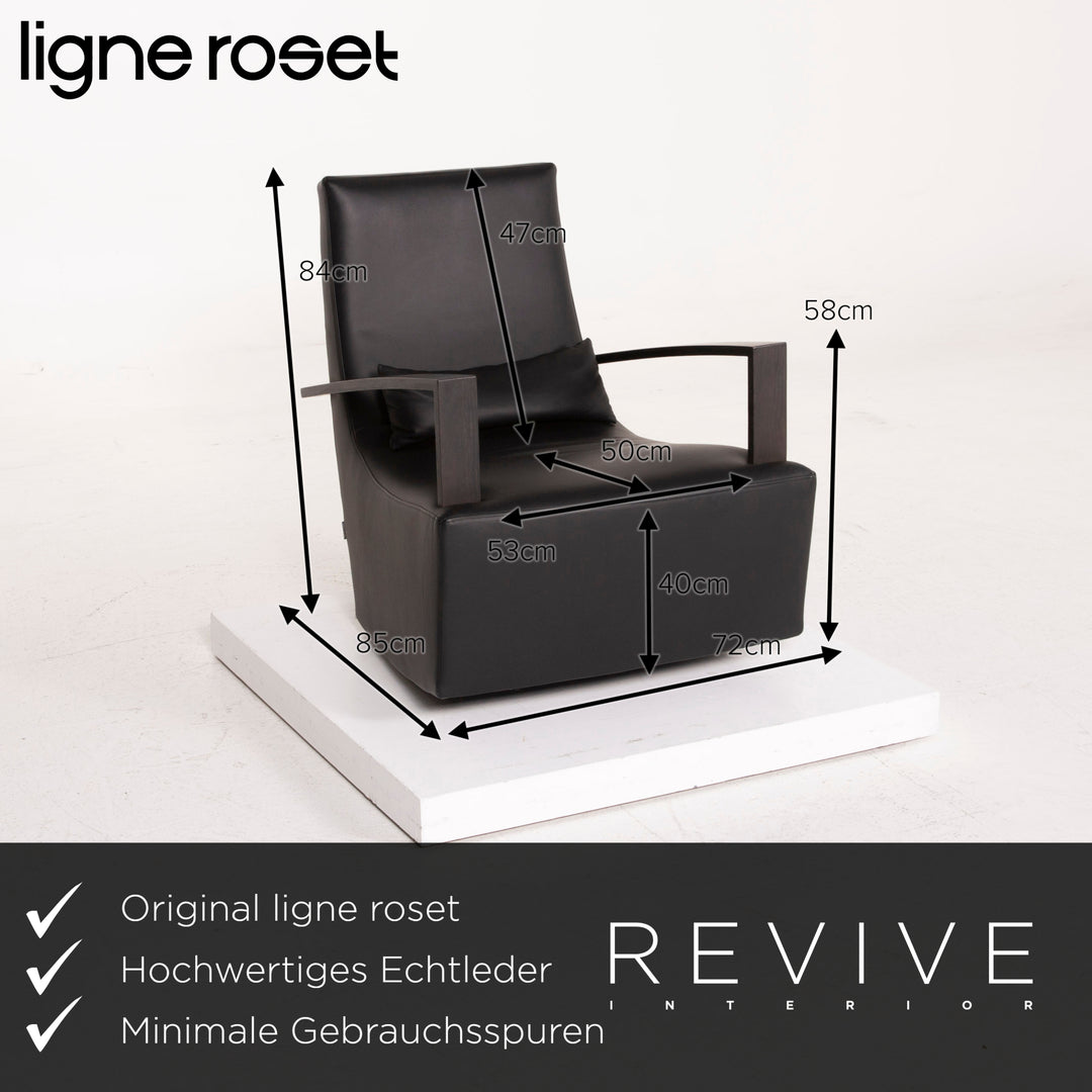 ligne roset leather armchair black incl. stool #15073
