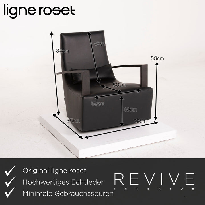 ligne roset leather armchair black incl. stool #15073